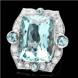 14k Gold 22ct Aquamarine 1.35ct Diamond Ring