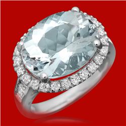 14k Gold 7.34ct Aquamarine 0.85ct Diamond Ring