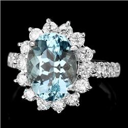 14k Gold 3.00ct Aquamarine 1.10ct Diamond Ring