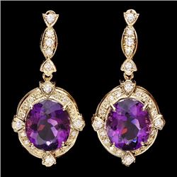 14k Gold 16ct Amethyst 1.40ct Diamond Earrings