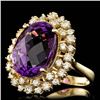 Image 2 : 14k Gold 14.00ct Amethyst 1.50ct Diamond Ring