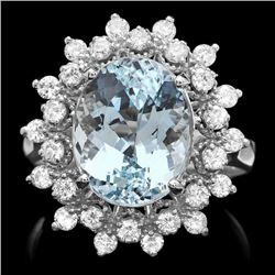 14k Gold 4.92ct Aquamarine 0.79ct Diamond Ring