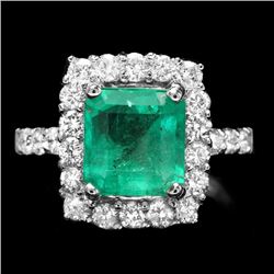 14k White Gold 1.50ct Emerald 1.15ct Diamond Ring