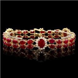 14k Gold 31.5ct Ruby 1.70ct Diamond Bracelet