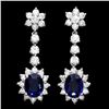Image 1 : 14k Gold 3ct Sapphire 3.25ct Diamond Earrings