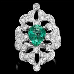 14k White Gold 2.00ct Emerald 1.35ct Diamond Ring
