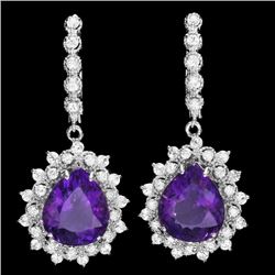 14k Gold 11ct Amethyst 2.10ct Diamond Earrings