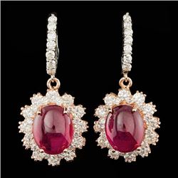 14k Gold 12.50ct Ruby 3.00ct Diamond Earrings