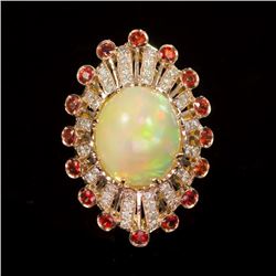 14K Gold 13.28ct Opal, 1.28ct Orange Sapphire 1.10ct Diamond Ring