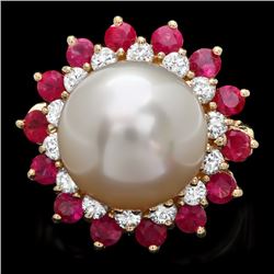 14k Gold 13 X 13mm Pearl 0.80ct Diamond Ring