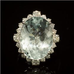14K Gold 11.83ct Aquamarine 1.30ct Diamond Ring