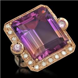 14K Gold 25.07ct Ametrine 0.40ct Sapphire 1.00ct Diamond Ring