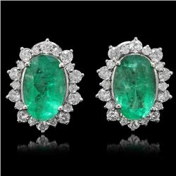 18K Gold 13.64ct Emerald 3.26ct Diamond Earrings