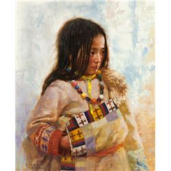 Jie-Wei Zhou | b. 1962 | Tibetan Girl with Beads