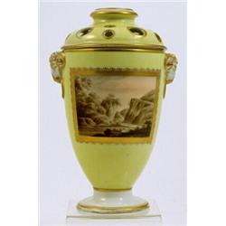 A Derby yellow ground pot-pourri vase and cover, circa 1795, the pale ground enclosing a gilt fra...