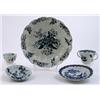 Image 1 : A Worcester teabowl and saucer, circa 1754, of facetted flared form, painted in blue with the Pru...