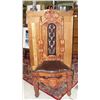 Image 1 : HEAVILY CARVED MAHOGANY HIGH BACK CHAIR - BROWN LEATHER UPHOLSTERED WITH LION HEAD AND CLAW FEET