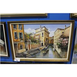 FRAMED ORIGINAL OIL ON CANVAS PAINTING  VENICE CANAL   BY ARTIST LORA ARMBRUSTER