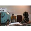 Image 2 : GROUP OF ASSORTED COLLECTABLES; INDIAN CHIEF BOOK ENDS, COIN BANKS, CLOCKS, ETC