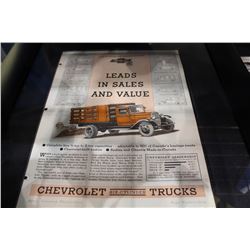 FRAMED " CHEVROLET LEADS IN SALES AND VALUE" ADVERTISEMENT