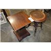 Image 1 : SMALL MAHOGANY PEDESTAL SIDE TABLE AND PIANO STOOL