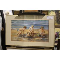 FRAMED ORIGINAL PAINTING TITLED  BEACH BUMS  BY ARTIST LORA ARMBRUSTER