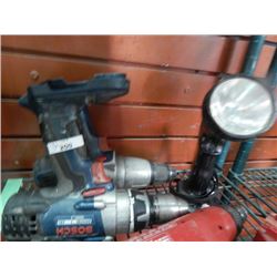 BOSCH 18 V DRILLS (2) PLUS FLASH LIGHT & CHARGER = 4 PC TTL