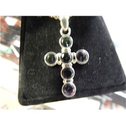 COSTOM MADE MYSTIC TOPAZ CROSS PENDANT SET IN STERLING SILVER ON SILVER CHAIN - RETAIL APPROX. $150