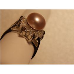 SILVER RING - SOLD ON  CHOICE - PEARL? AND CLEAR