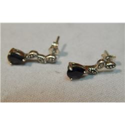 EARRINGS - NEW BLUE SAPPHIRE & DIAMOND EARRINGS - STERLING SILVER SETTING - POST & BUTTERFLY BACKS -