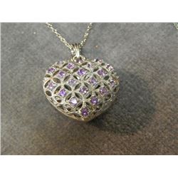NECKLACE - 0.85 CTW AMETHYST 3D HEART NECKLACE SET - STERLING SILVER SETTING - INCLUDES $305 CERTIFI