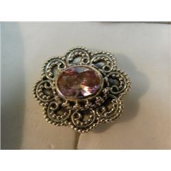 RING - BEZEL SET - PINK KUNZITE FLOWER STYLE RING - VICTORIAN STERLING SILVER SETTING