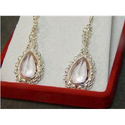 EARRINGS - STERLING SILVER & PINK KUNZITE DANGLE EARRINGS - FRENCH HOOK