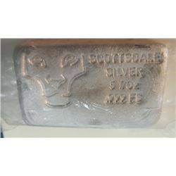BULLION - 5 TROY OUNCE 0.999 SILVER - RARE THROW BACK BAR - SCOTTSDALE MINT - BURN MARKS - PITS AND 