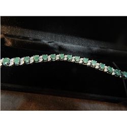 BRACKET - 14CT DIAMOND & EMERALD TENNIS BRACELET - STERLING SILVER SETTING - 25 EMERALDS - INCLUDES 