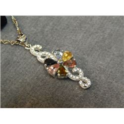 NECKLACE - 0.925 SILVER TWIST NECKLACE - SET WITH MULTIGEMSTONE PENDANT