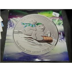 COIN - 2016 CDN COLORIZED $25 SILVER COIN - BEAVER AND BEAR ON TOBOGGAN MOTIF - 0.999 SILVER - UNCIR