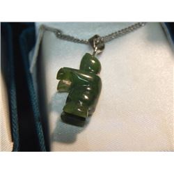 HAND CRAFTED JADE NECKLACE -  INUIT ON SILVER CHAIN