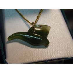 HAND CRAFTED JADE NECKLACE - BIRD ON SILVER CHAIN