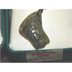 HAND CRAFTED JADE NECKLACE - WOLF ON SILVER CHAIN