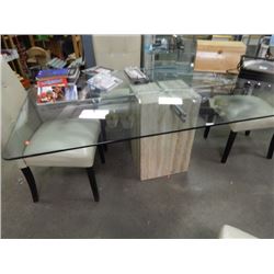 HEAVY GLASS TOP DINING TABLE WITH MARBLE BASE