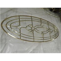 LEADED BRASS AND GLASS WNDOW - OVAL