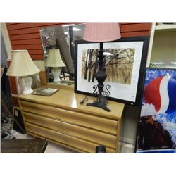 RETRO - 6 DRAWER OAK DRESSER - WITH MIRROR