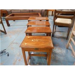 SET OF 4 NESTING TABLES - SOLID WOOD WITH INLAID BRASS ACCENT