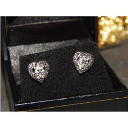EARRINGS - NEW BLACK DIAMOND EARRINGS - HEART-SHAPE CLUSTER DESIGN - STERLING SILVER SETTING - POST 