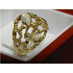 RING - FROM ESTATE STORAGE LOCKER - 14K GOLD - FILIGREE DESIGN WITH PEAR CUT OPALS (1 opal as-is)