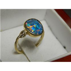RING - FROM ESTATE STORAGE LOCKER - 14K GOLD - WITH OPAL SOLITAIRE AND DIAMONDS DESIGNED ON EACH SID