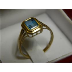 RING - FROM ESTATE STORAGE LOCKER - 14K GOLD -WITH EMERALD CUT BLUE TOPAZ