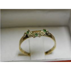 RING - FROM ESTATE STORAGE LOCKER - 10K GOLD - EMERALDS(3) AND DIAMONDS(2) INGAGEMENT RING