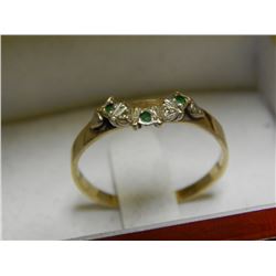 RING - FROM ESTATE STORAGE LOCKER - 10K GOLD - EMERALDS(3) AND DIAMONDS(2) INGAGEMENT RING